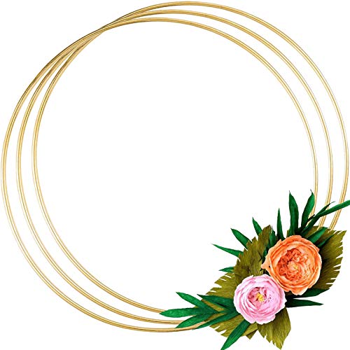 3 Pack 14 Inch Large Metal Floral Hoop Wreath Macrame Gold Hoop Ri...