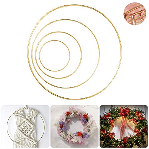 8 Pack Large Metal Floral Hoop Wreath Macrame Gold Hoop Rings6 In...