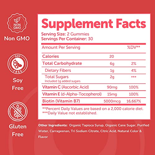 Vegan Biotin Gummies - Hair Skin and Nails Vitamins with Vitamin C...