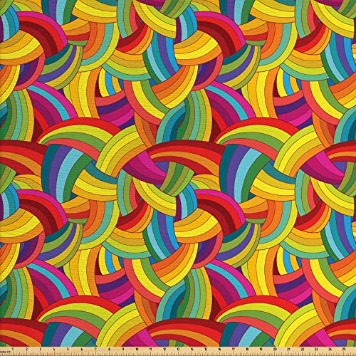 Lunarable Abstract Fabric by The Yard, Funky Rainbow Colored Psych...