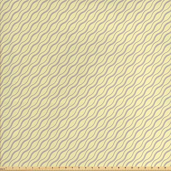 Lunarable Abstract Fabric by The Yard, Skewed Wavy Lines Pattern w...