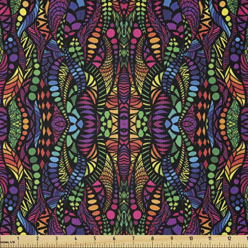 Lunarable Abstract Fabric by The Yard, Trippy Contrast Tones Featu...