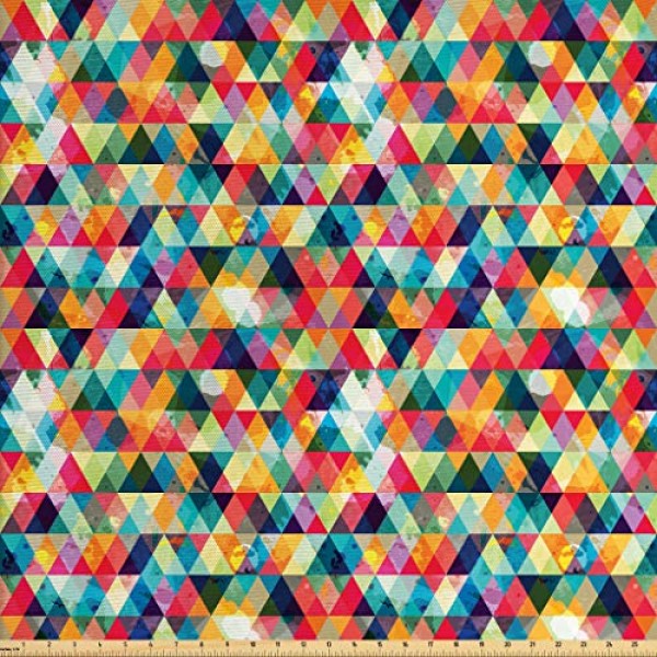 Lunarable Abstract Triangle Fabric by The Yard, Geometric Colorful...