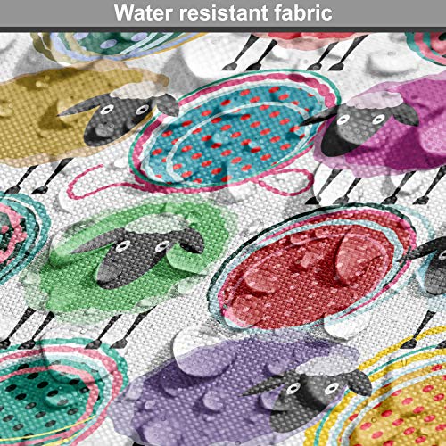 Lunarable Animal Fabric by The Yard, Colorful Sheep with Yarn Ball...