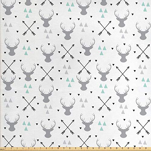 Lunarable Antlers Fabric by The Yard, Hunting Theme with Scandinav...