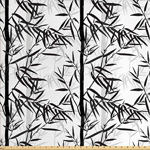 Lunarable Bamboo Fabric by The Yard, Abstract Forest Leaves Floral...
