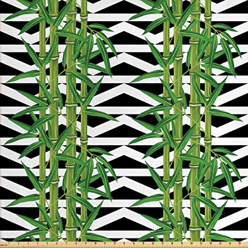 Lunarable Bamboo Fabric by The Yard, Japanese Jungle Eco Theme Tro...