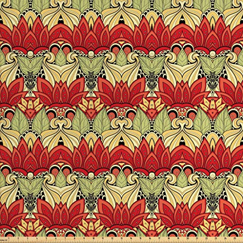 Lunarable Batik Fabric by The Yard, Batik Blooms Motif in Colors O...