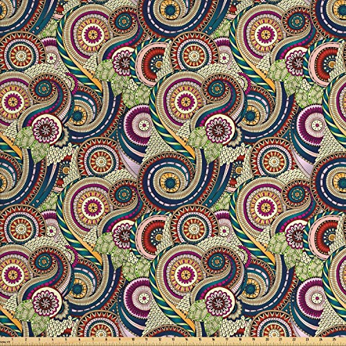 Lunarable Batik Fabric by The Yard, Funk Design Circle Forms Made ...