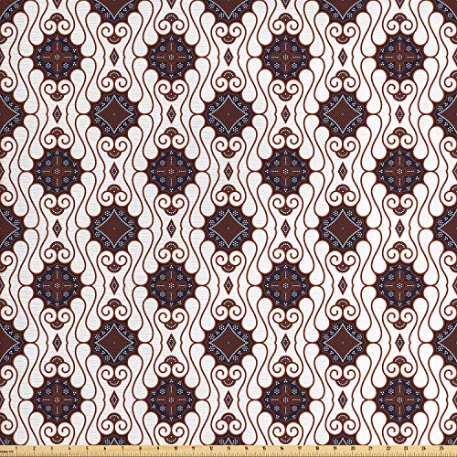 Lunarable Batik Fabric by The Yard, Retro Bohemian Traditional Ind...