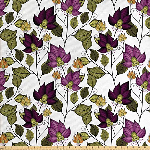 Lunarable Batik Fabric by The Yard, Vibrant Colored Floral Pattern...