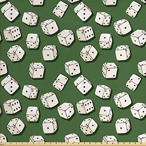 Lunarable Casino Fabric by The Yard, Cartoon Style Dices Pattern o...