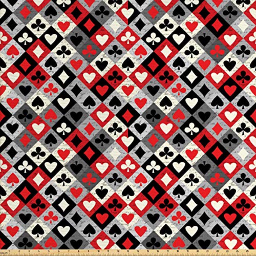 Lunarable Casino Fabric by The Yard, Checkered Rhombus Pattern wit...
