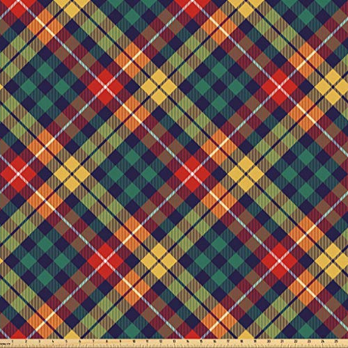 Lunarable Checkered Fabric by The Yard, Crossed Striped Scottish F...