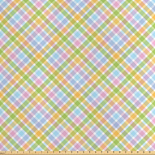 Lunarable Checkered Fabric by The Yard, Pastel Shades Rainbow Colo...