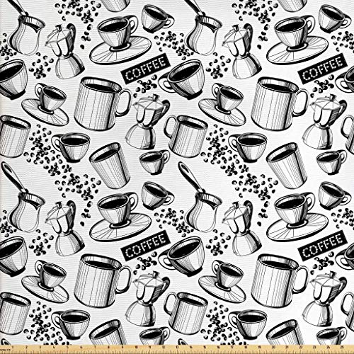 Lunarable Coffee Fabric by The Yard, Abstract Monochrome Coffee Si...