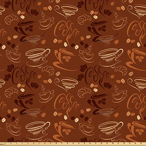 Lunarable Coffee Fabric by The Yard, Doodle Style Cups and Beans C...