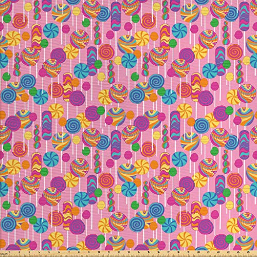 Lunarable Colorful Fabric by The Yard, Candy Pattern Multicolored ...