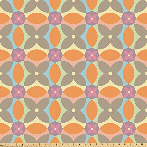 Lunarable Colorful Fabric by The Yard, Overlapping Circles and Flo...