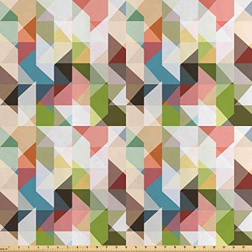 Lunarable Colorful Fabric by The Yard, Pattern of Geometric Shapes...