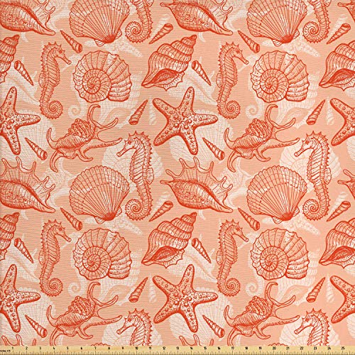 Lunarable Coral Fabric by The Yard, Nautical Marine Sea Mix Group ...
