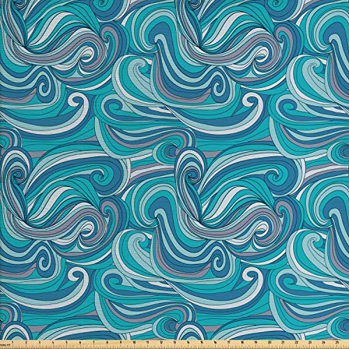 Lunarable Curly Hair Fabric by The Yard, Abstract Style Waves in V...