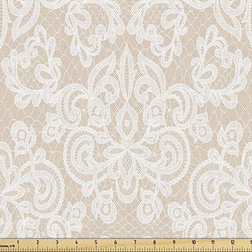 Lunarable Damask Fabric by The Yard, Wedding Inspired Symmetrical ...