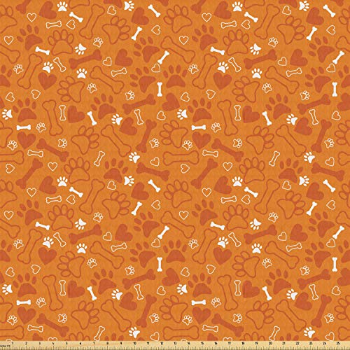 Lunarable Dog Bone Fabric by The Yard, Pattern with Paw Prints Bon...