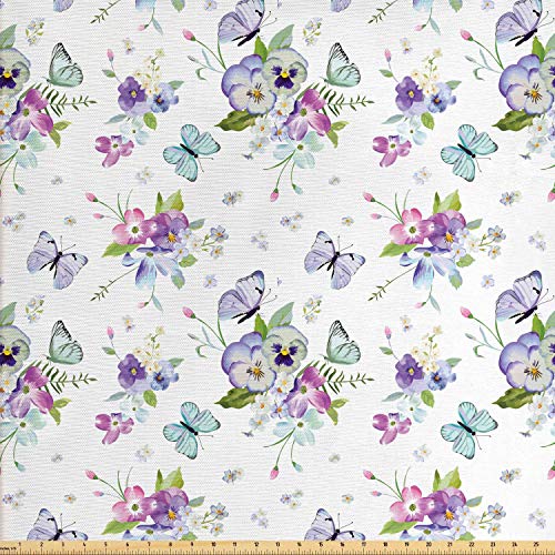 Lunarable Dogwood Flower Fabric by The Yard, Botanical Blooms with...
