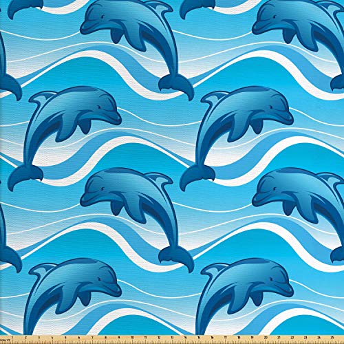 Lunarable Dolphin Fabric by The Yard, Dolphin Illustration Jumping...