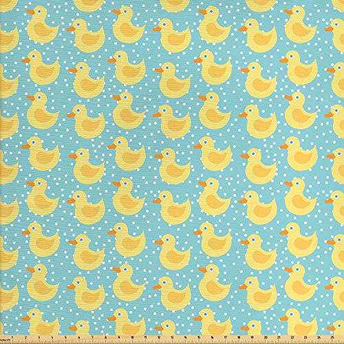 Lunarable Duckies Fabric by The Yard, Abstract Cartoon Style Illus...