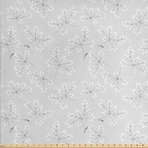 Lunarable Floral Fabric by The Yard, Flower Illustration with Pure...