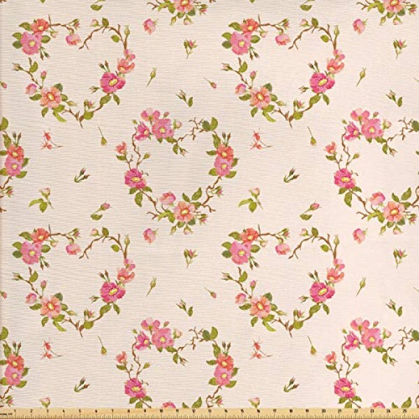 Lunarable Floral Fabric by The Yard, Shabby Form Style Flowers Blo...