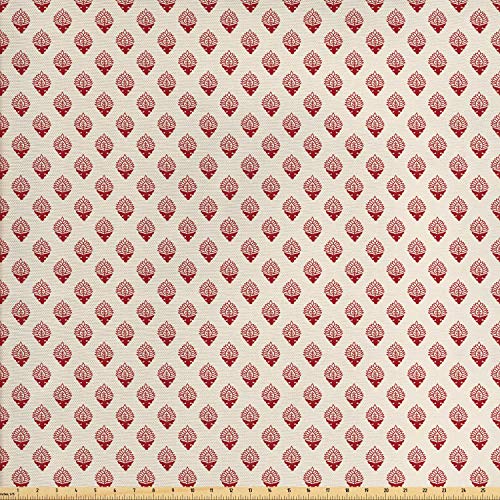Lunarable Floral Fabric by The Yard, Traditional Oriental Ornament...