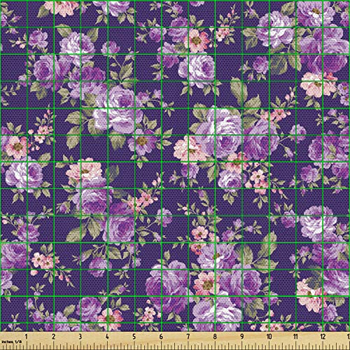 Lunarable Flower Fabric by The Yard, Rose Flower Pattern Feminine ...