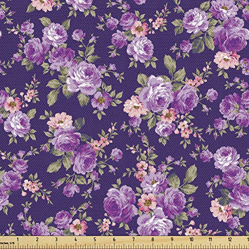 Lunarable Flower Fabric by The Yard, Rose Flower Pattern Feminine ...