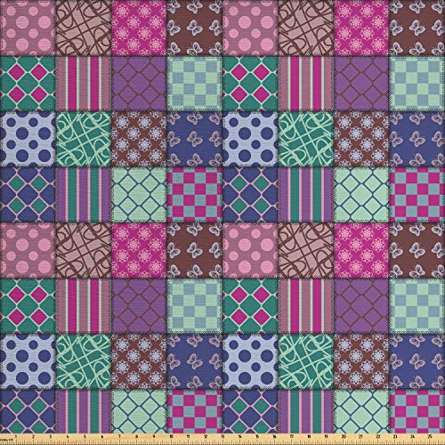 Lunarable Geometric Fabric by The Yard, Square Mosaic Tile Pattern...