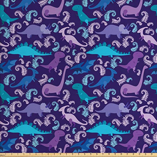 Lunarable Jurassic Fabric by The Yard, Abstract Cartoon Dinosaur P...