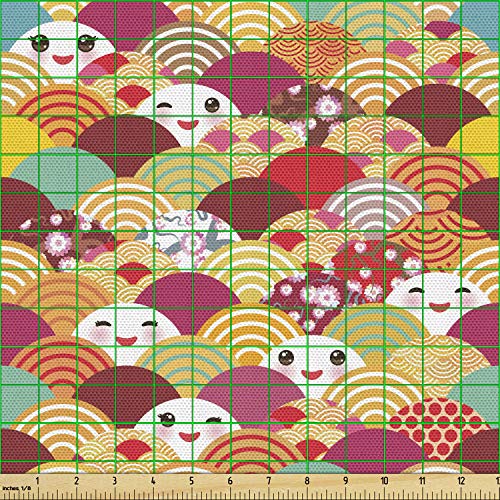 Lunarable Kawaii Fabric by The Yard, Japanese Asian Funny Anime Fa...