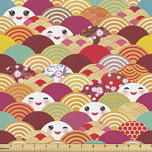 Lunarable Kawaii Fabric by The Yard, Japanese Asian Funny Anime Fa...
