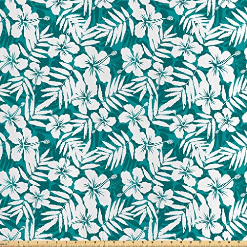 Lunarable Leaf Fabric by The Yard, Abstract Hawaiian Exotic Hibisc...