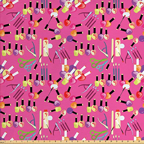 Lunarable Makeup Fabric by The Yard, Beauty Cosmetic Products with...