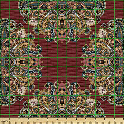 Lunarable Maroon Fabric by The Yard, Oriental Traditional Paisley ...