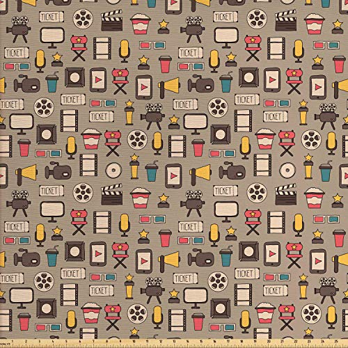 Lunarable Movie Theater Fabric by The Yard, Retro Style Cameras Ti...