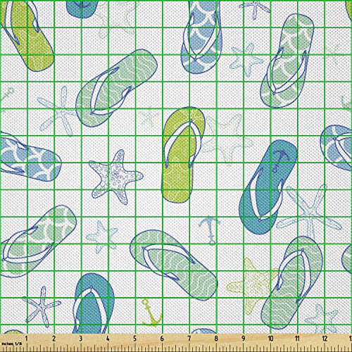 Lunarable Nautical Fabric by The Yard, Flip Flops Beach Swimming S...