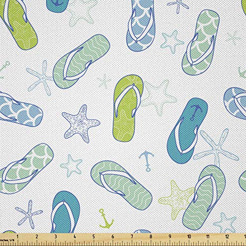 Lunarable Nautical Fabric by The Yard, Flip Flops Beach Swimming S...