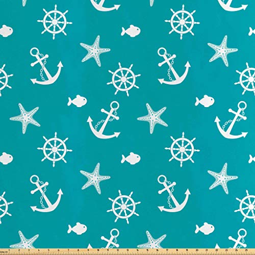 Lunarable Nautical Fabric by The Yard, Ocean Creatures Silhouettes...