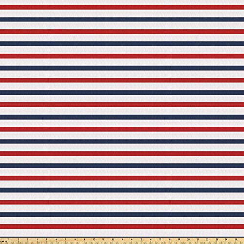 Lunarable Navy Fabric by The Yard, Classical Striped Pattern Paral...