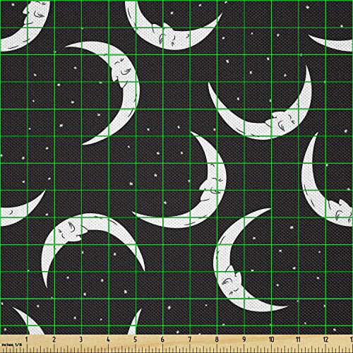 Lunarable Night Fabric by The Yard, Crescent Moon and Stars Sky Sl...