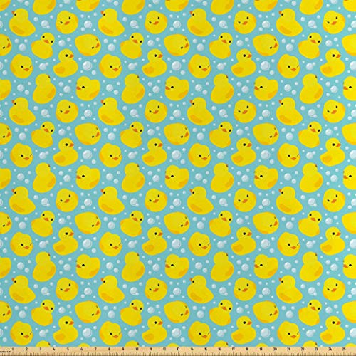 Lunarable Nursery Fabric by The Yard, Happy Rubber Duck and Bubble...